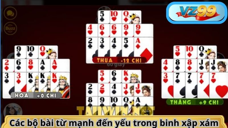 Các bộ bài từ mạnh đến yếu trong binh xập xám