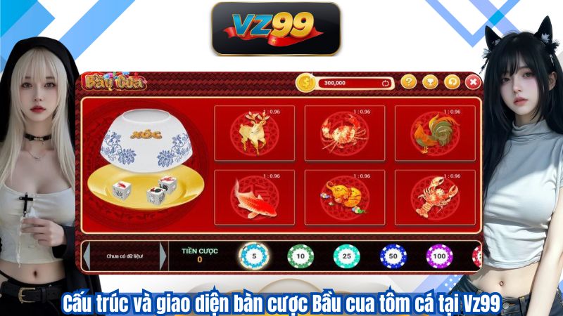 Cấu trúc và giao diện bàn cược Bầu cua tôm cá tại VZ99